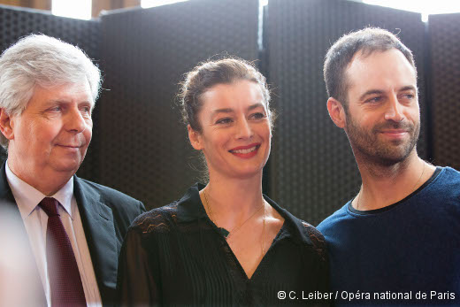 Stéphane Lissner, Aurélie Dupont et Benjamin Millepied lors de la conférence de presse du 4 février